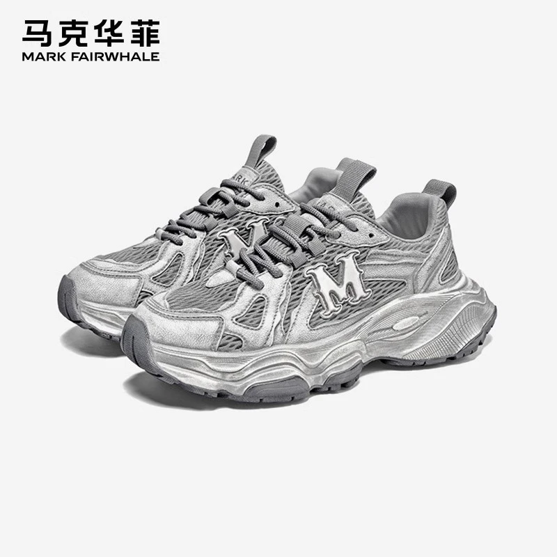 马克华菲老爹鞋男冬季网面流行运动鞋擦色百搭休闲男鞋厚底增高鞋