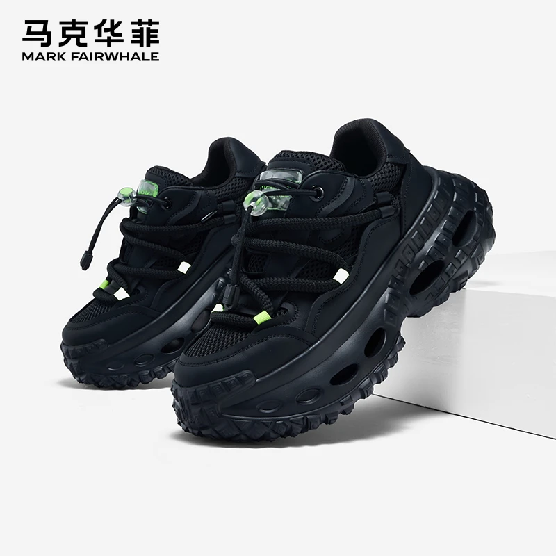 马克华菲黑色老爹鞋秋季厚底增高潮鞋2025新款男士流行运动休闲鞋