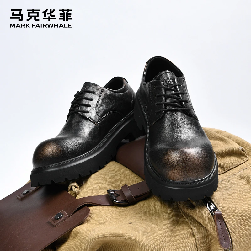 马克华菲休闲男鞋2025新款厚底增高皮鞋男款德比鞋男潮流大头潮鞋