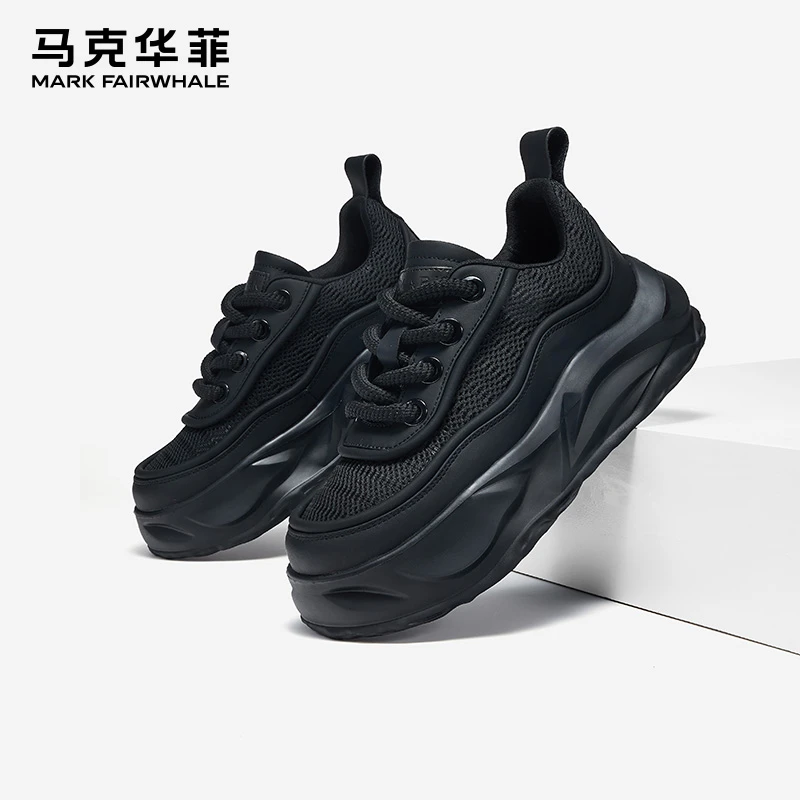 马克华菲男鞋冬季2025新款网面流行老爹鞋增高运动休闲面包板鞋男