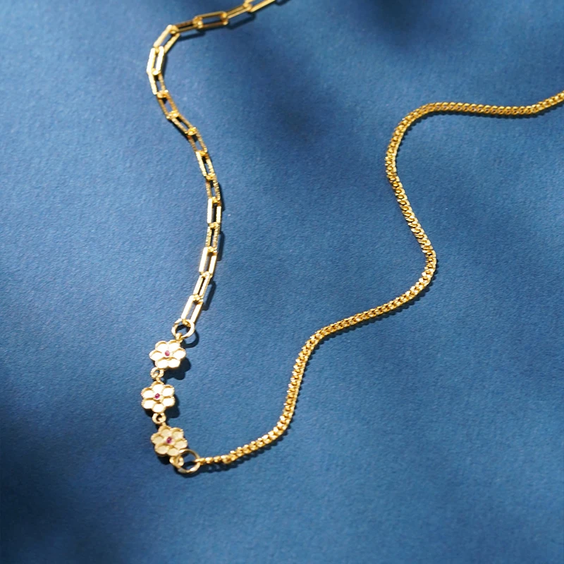 戊申堂 925银银制品 【万能链】 银鎏金百搭宫廷风福链花链项链