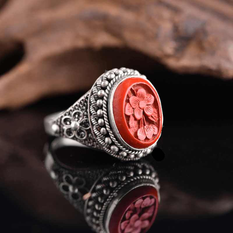 戊申堂 925银戒指 【初静】大漆花丝编织戒指国风珠宝