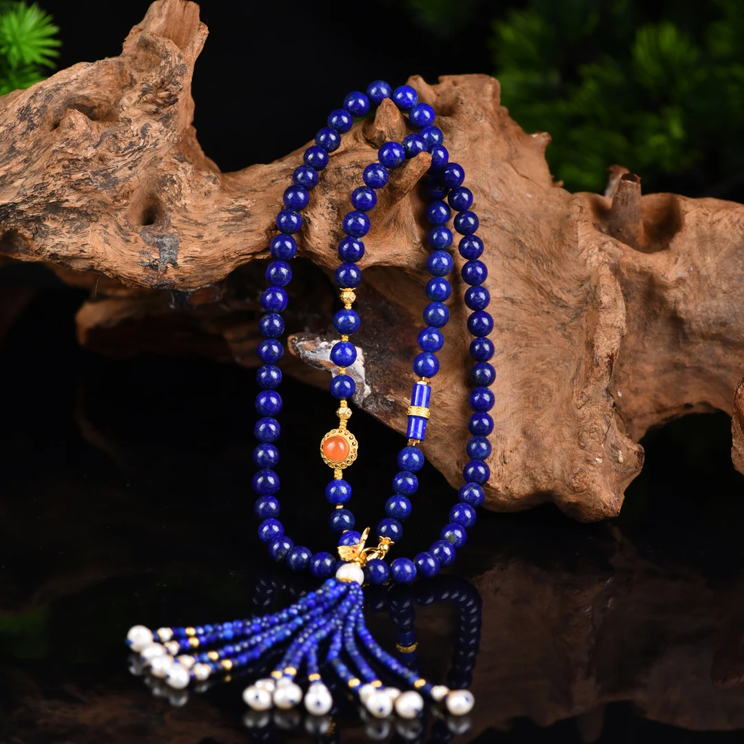 戊申堂【帝青】银鎏金 国风青金珍珠项链国风珠宝