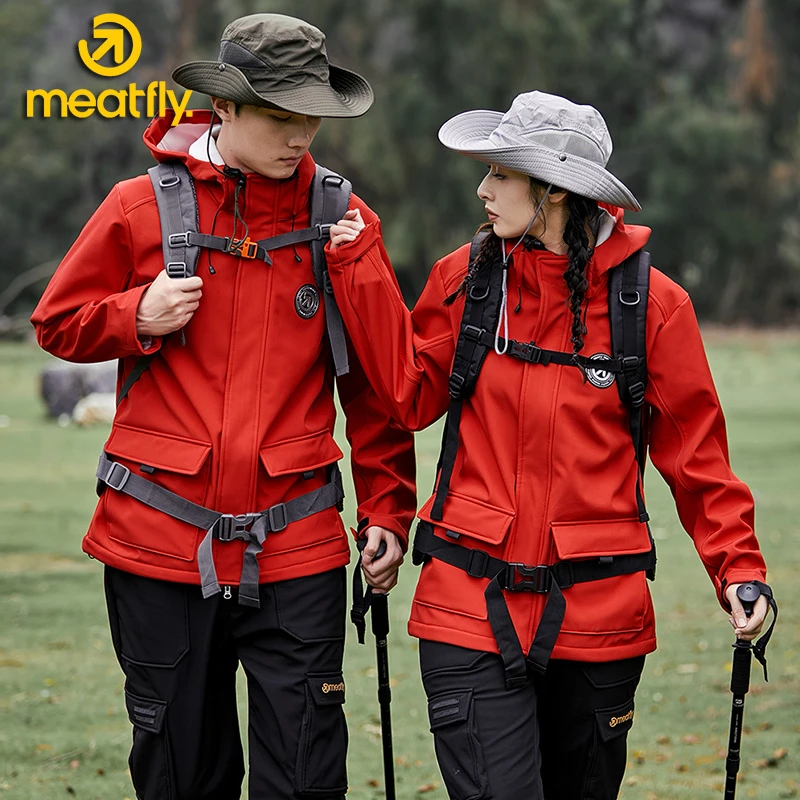 meatfly鲨鱼皮软壳抓绒衣秋冬新款防水防风透气情侣连帽软壳外套