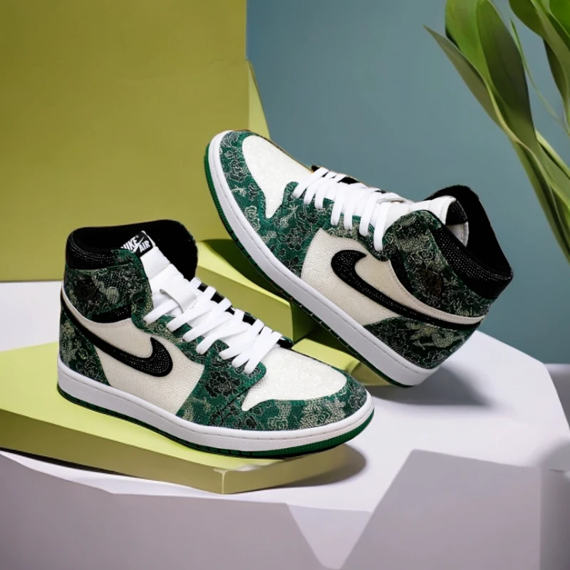 NIKE/耐克Air Jordan 1 白绿高帮球鞋龙纹满钻潮鞋【定制球鞋】