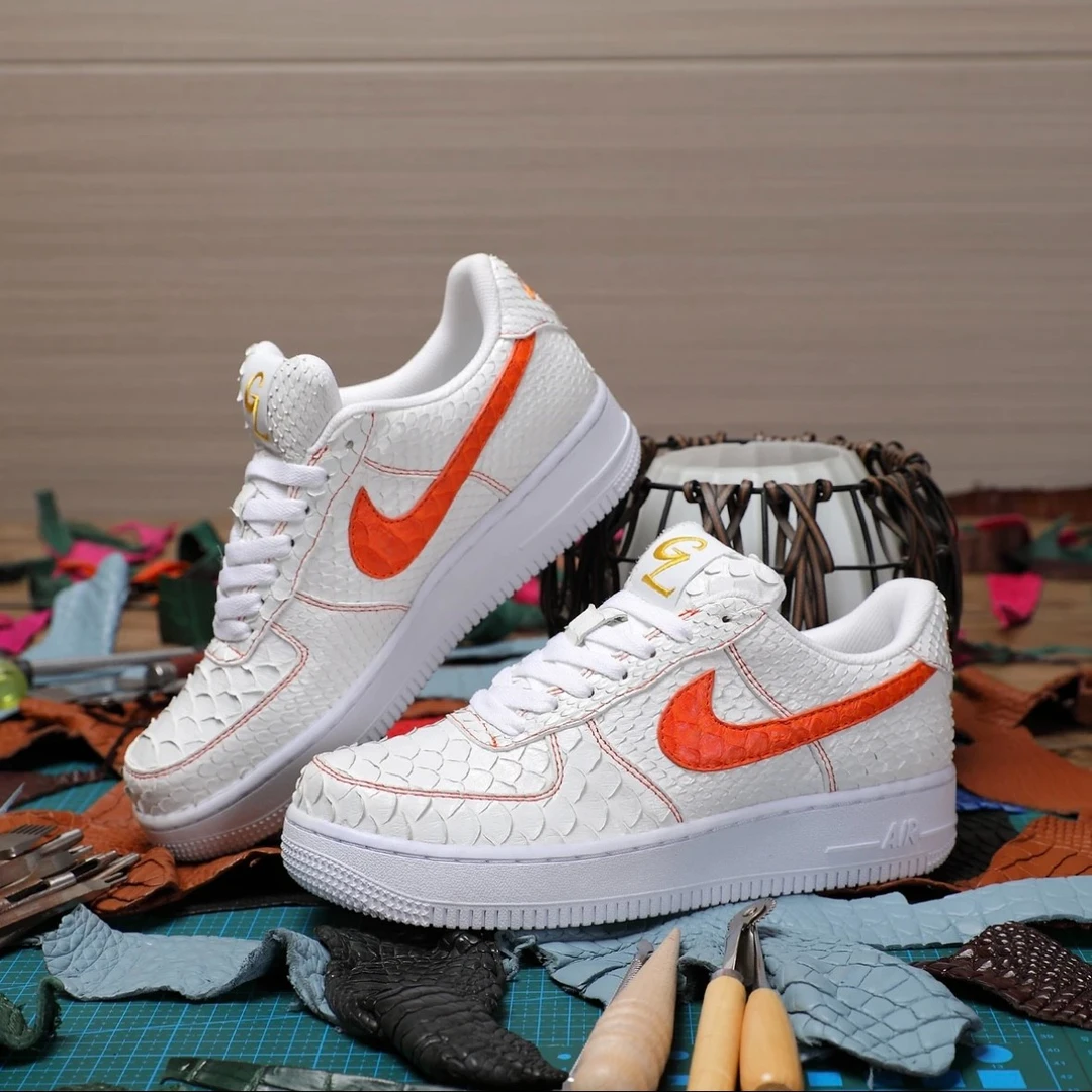 NIKE/耐克Air Force 1空军一号白蟒蛇皮厚底潮流低帮【定制球鞋】