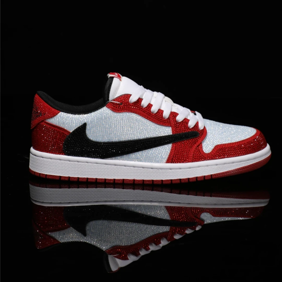NIKE/耐克Air Jordan1 芝加哥低帮倒钩满钻板鞋百搭【定制球鞋】