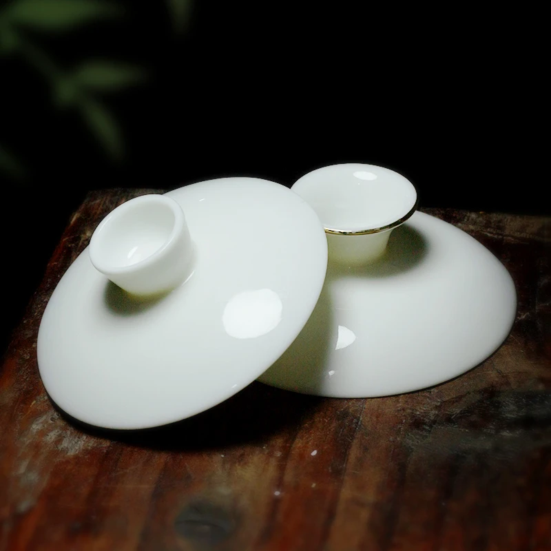 羊脂玉瓷盖碗盖子白瓷泡茶碗单盖三才盖碗茶碗茶杯盖子配盖陶瓷