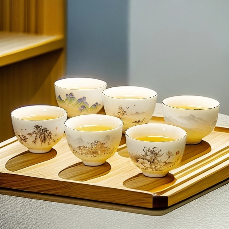 新款羊脂玉瓷茶杯多个装品茗杯白瓷家用喝茶杯陶瓷功夫茶具酒杯