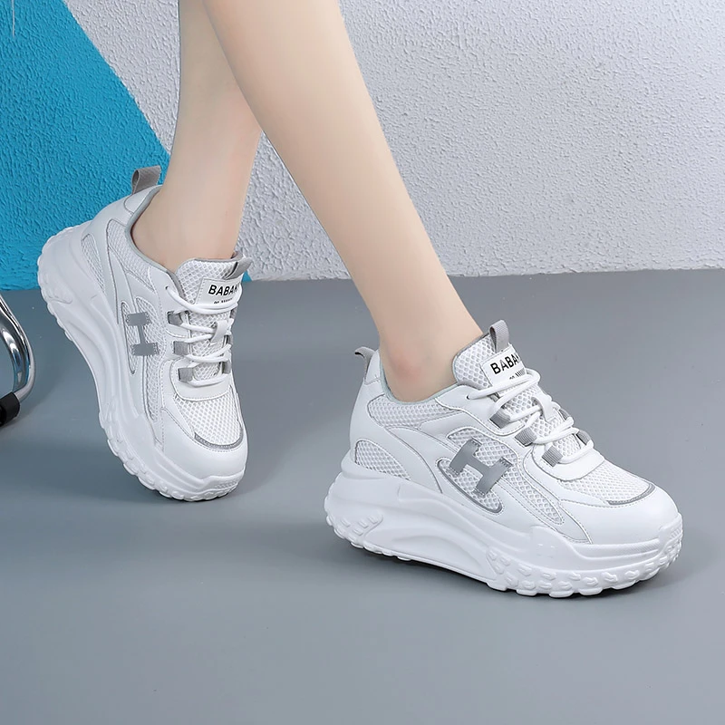 巴巴克7cm厚底老爹鞋女2024春秋新款透气百搭小个子女鞋BBK5282