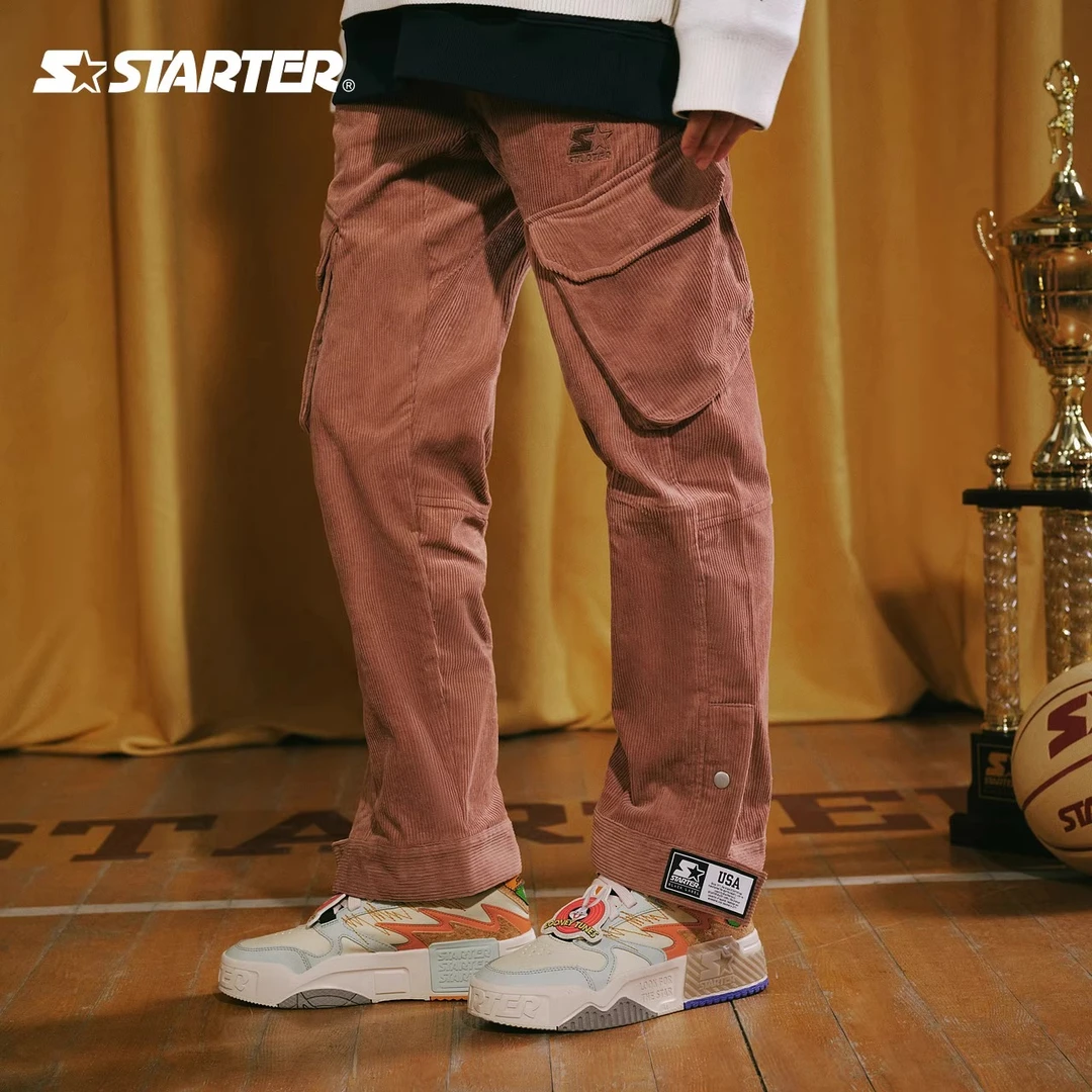 Starter长裤潮流复古宽松直筒侧边按扣设计运动灯芯绒STG3C1110M