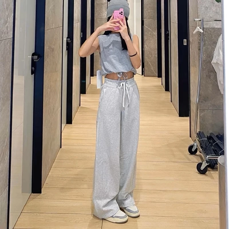 瑜伽阔腿裤女秋冬加绒保暖高腰抽绳运动休闲直筒裤