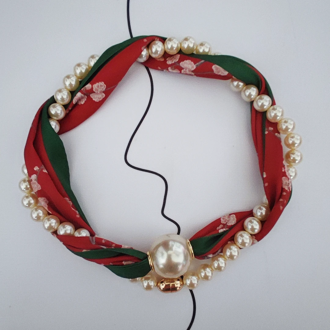 中国风珍珠磁扣锁骨链长条项链丝巾女春夏装饰领巾百搭毛衣链新款