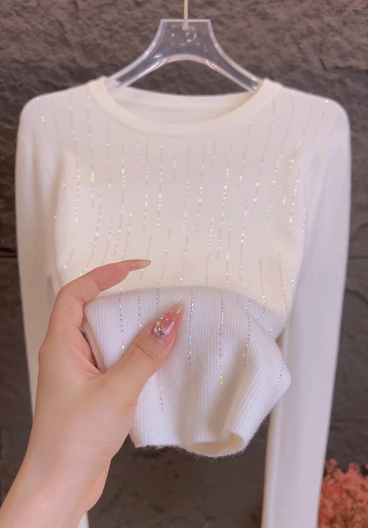 2024早秋新款小众设计感重工烫钻打底衫女打底衫女款爆款2025新款