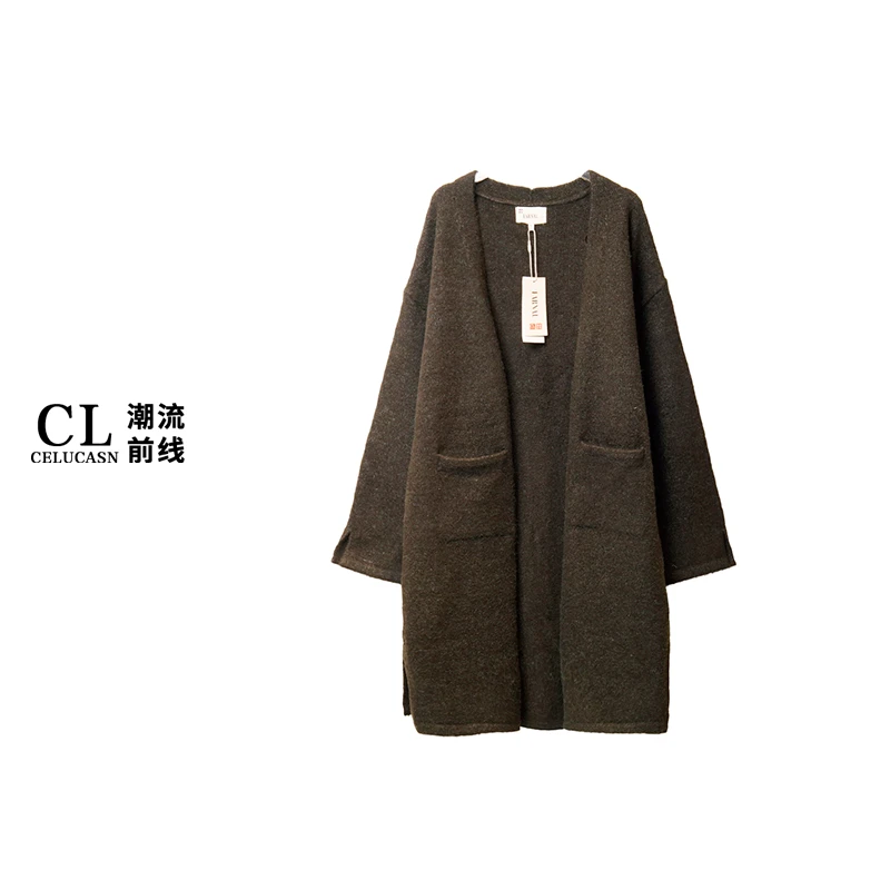 E7WIM044#秋冬款慵懒风中长款毛衣女针织开衫休闲上衣