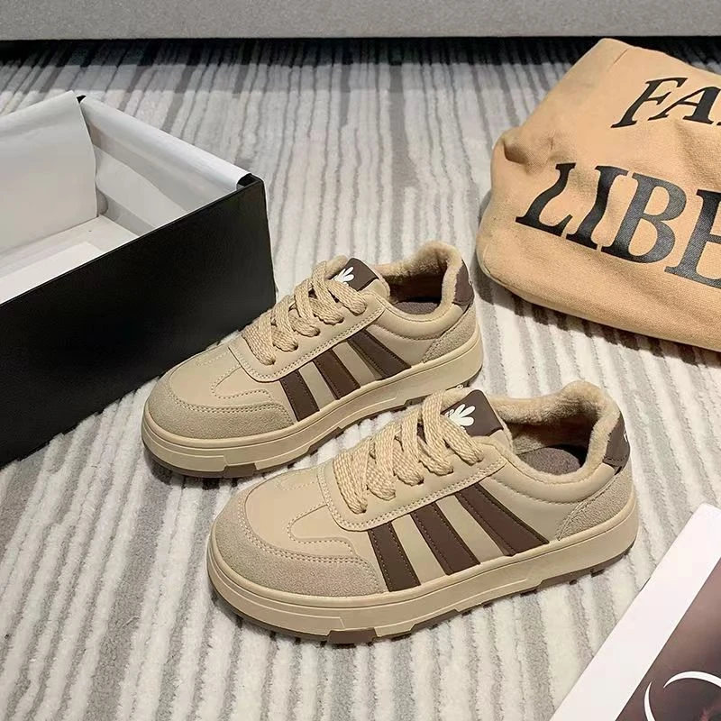 女鞋ins2023新款冬季百搭厚底鞋子女运动鞋休闲德训鞋复古加绒