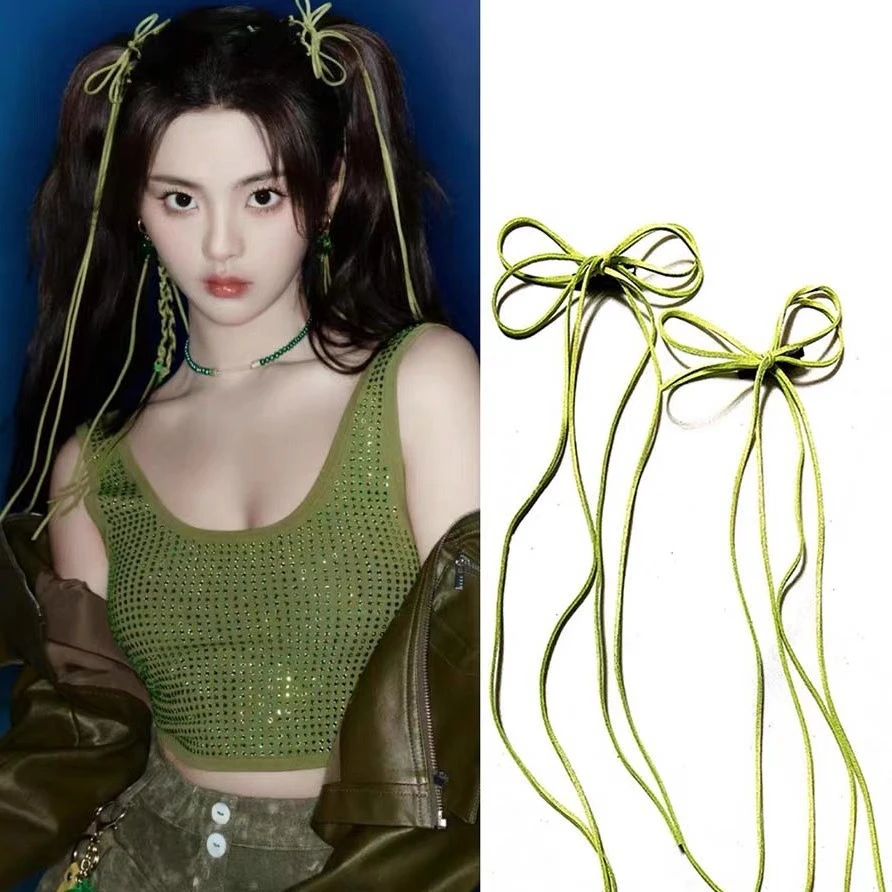 橄榄绿蝴蝶结发夹长流苏飘带发夹双马尾气质编发发绳女