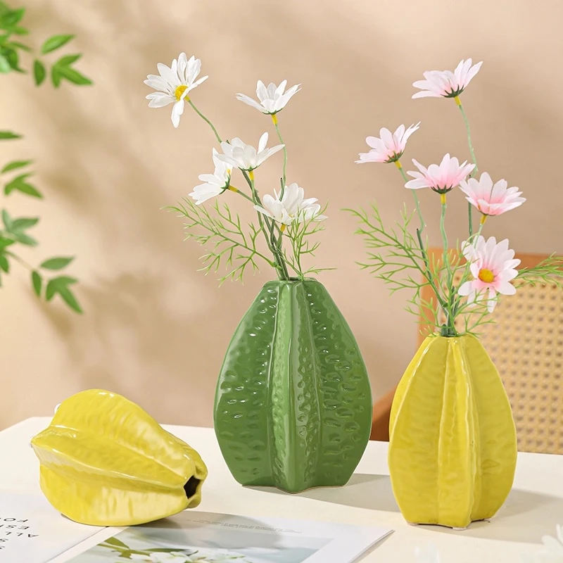 高档创意杨桃花瓶桌面摆件客厅梳妆台茶几摆件饰品卧室花陶瓷摆件