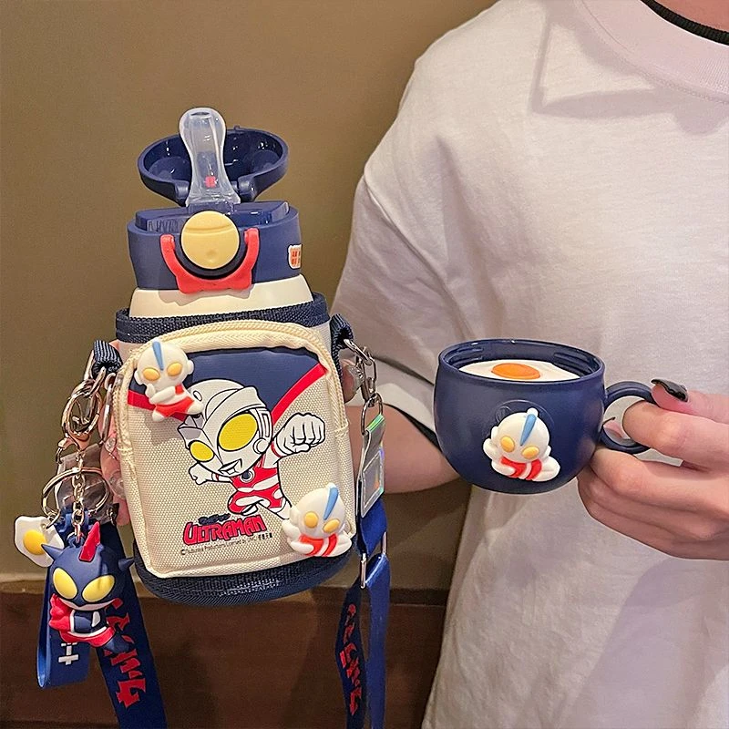 奥特曼保温杯316食品级儿童小学生水杯上学专用幼儿园吸管杯子