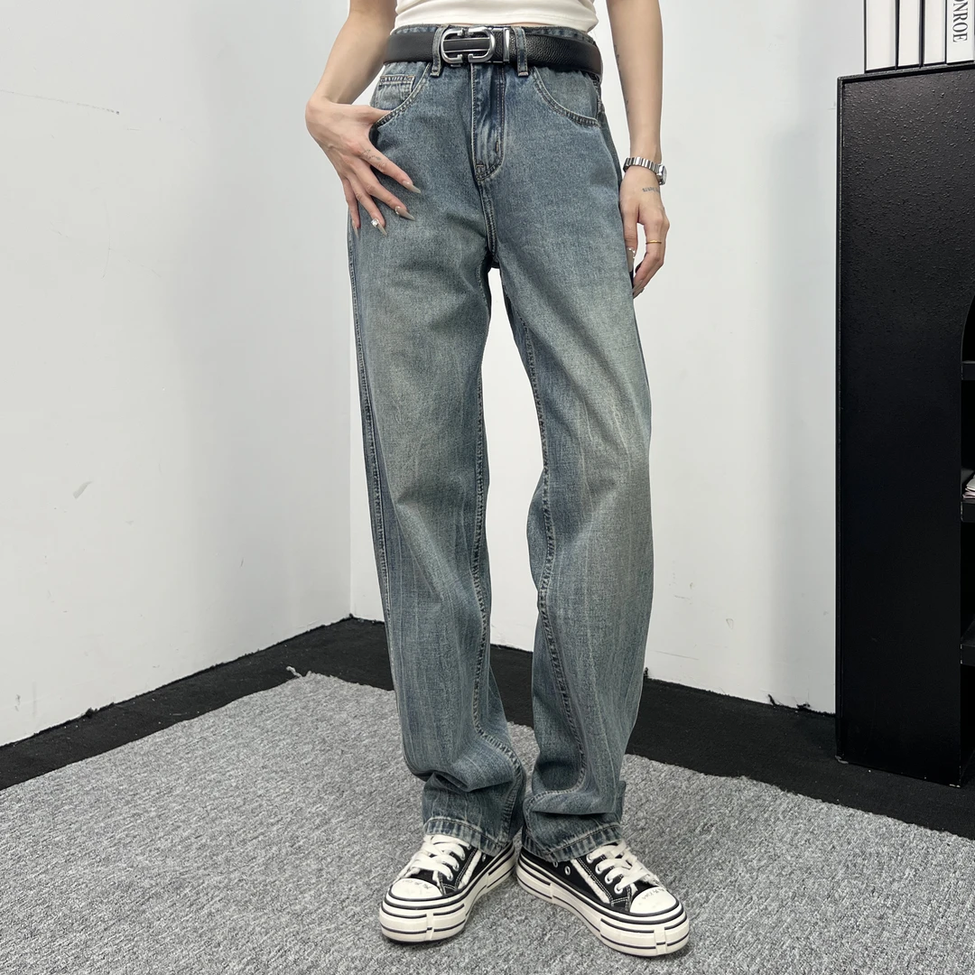 【MadeStyle】竹节纹复古休闲宽松美式牛仔裤男女百搭潮流做旧水洗