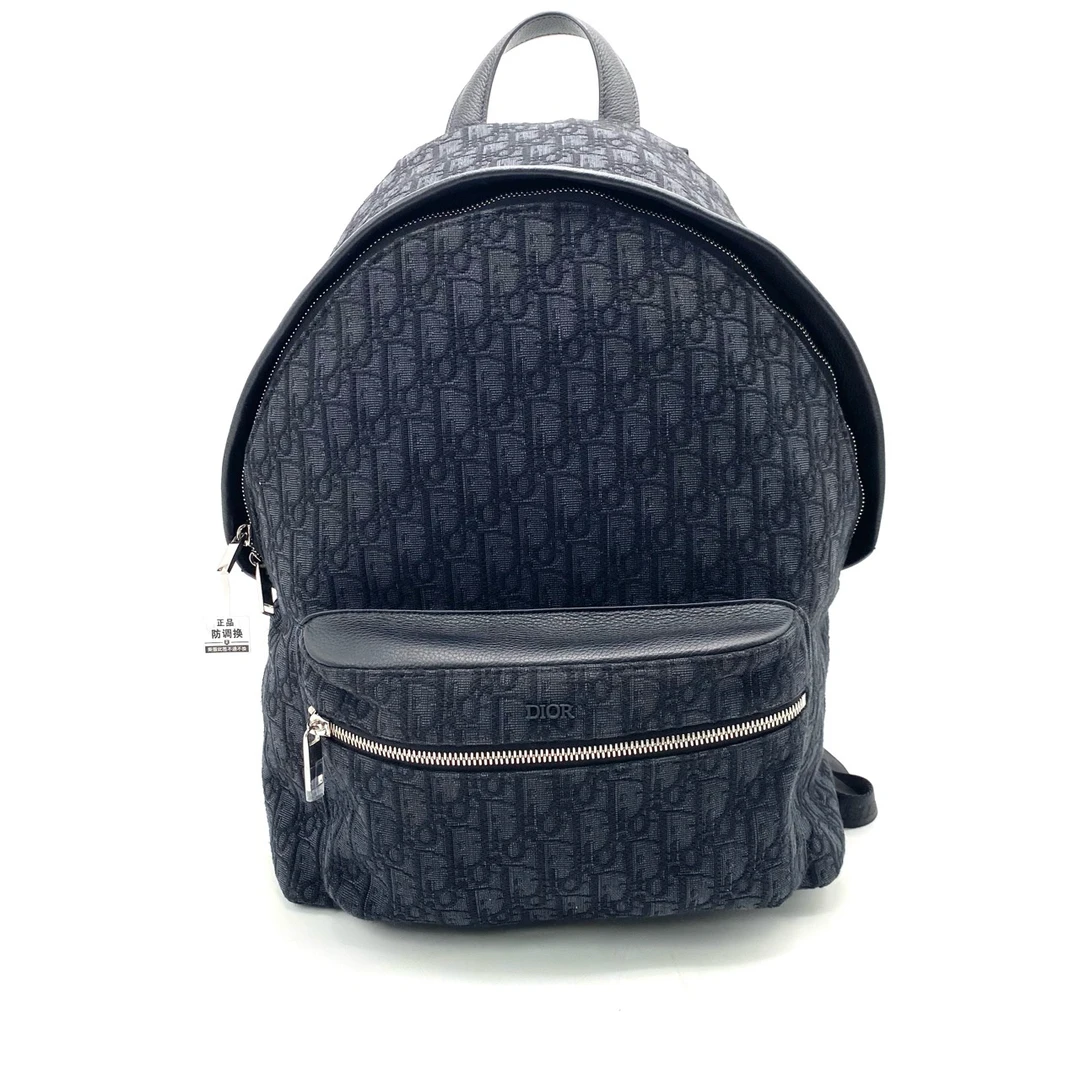 99新 DIOR/迪奥 时尚休闲运动简约黑老花帆布双肩包  尺30/42男士