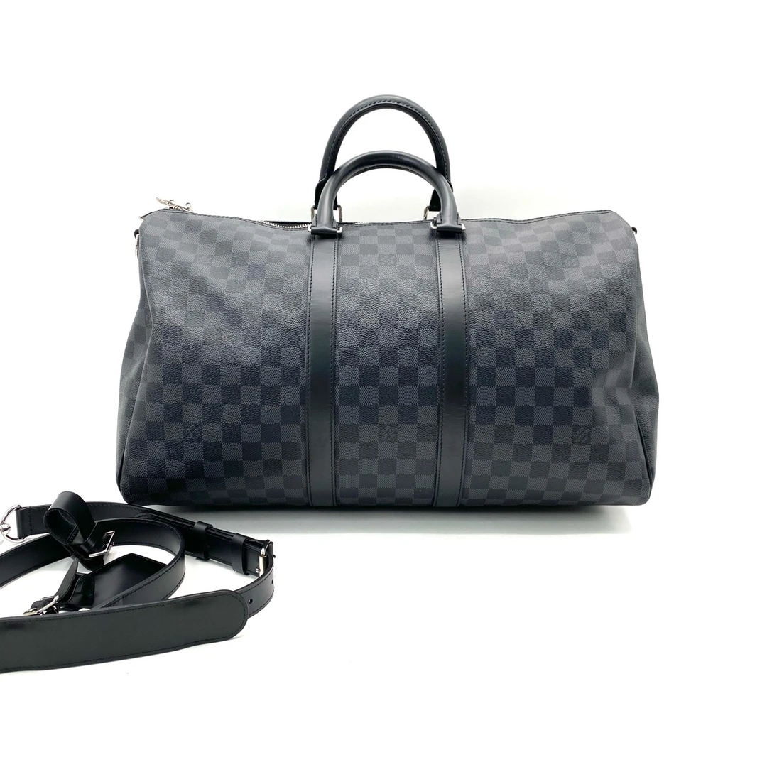 99新 LouisVuitton/路易威登 黑棋盘格keepall45旅行袋尺寸45/27