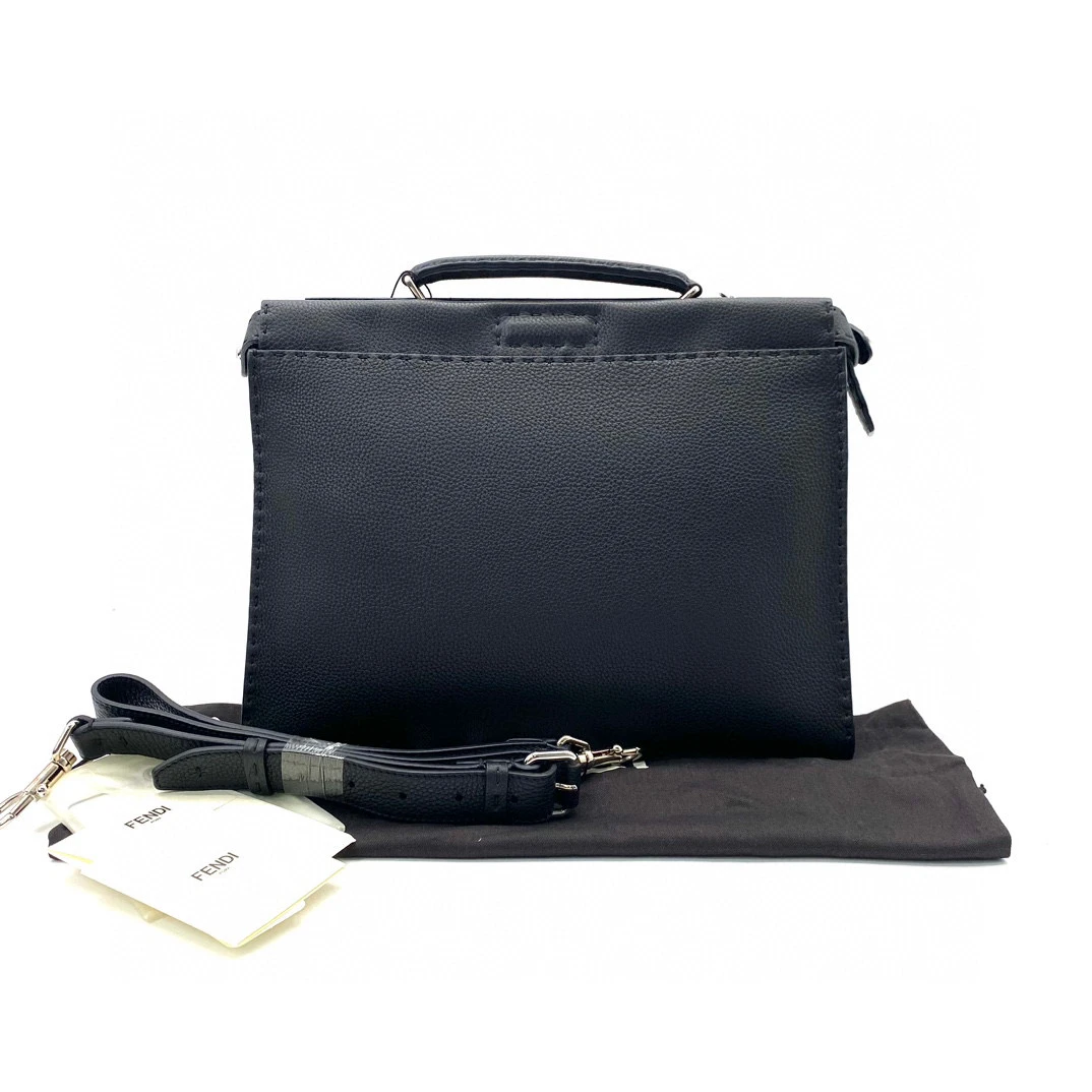 99新 FENDI/芬迪 黑色全皮手提公文包 尺寸36/27男士商务单肩经典