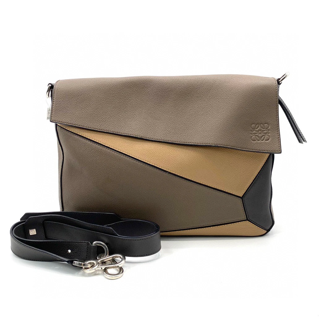 95新 LOEWE/罗意威 男士时尚拼色几何puzzle单肩斜挎包 尺寸36/27