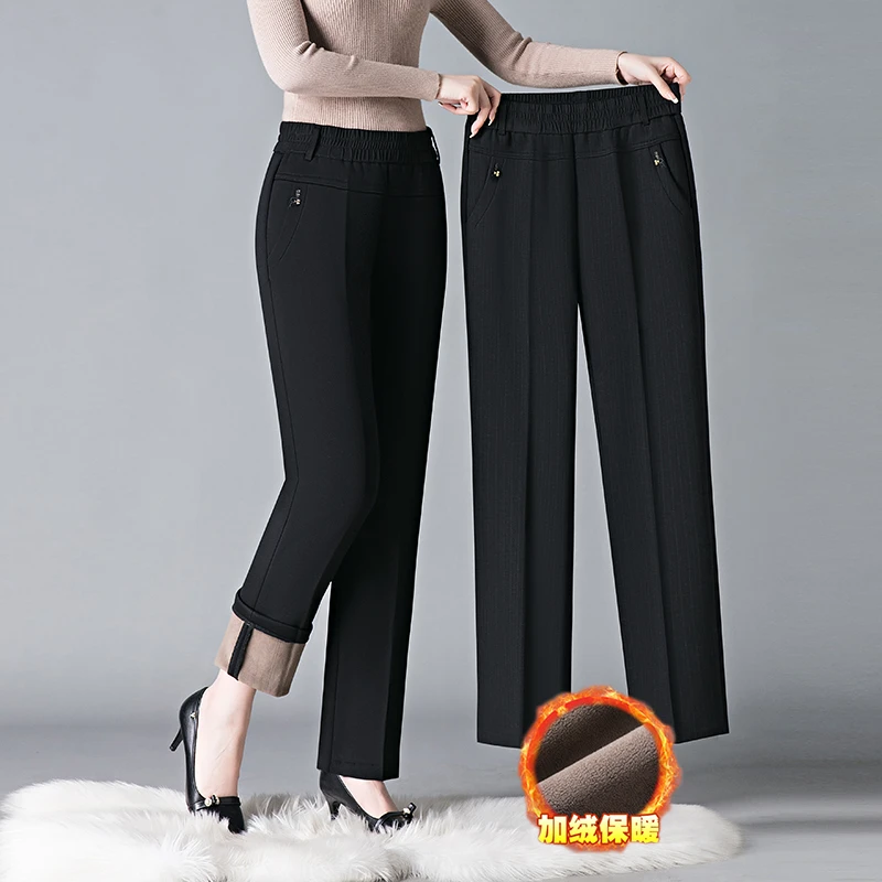 中老年保暖休闲裤中年高腰宽松加绒加厚棉裤冬季老年人暖裤外穿