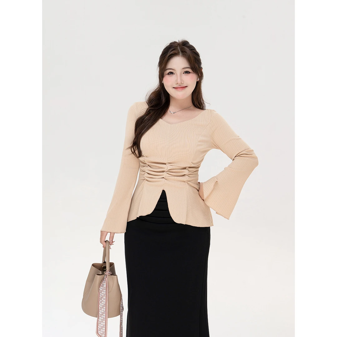 【闭店清仓】【心机辣妹】独特褶皱修身设计感港风荷叶袖T恤 DM1041