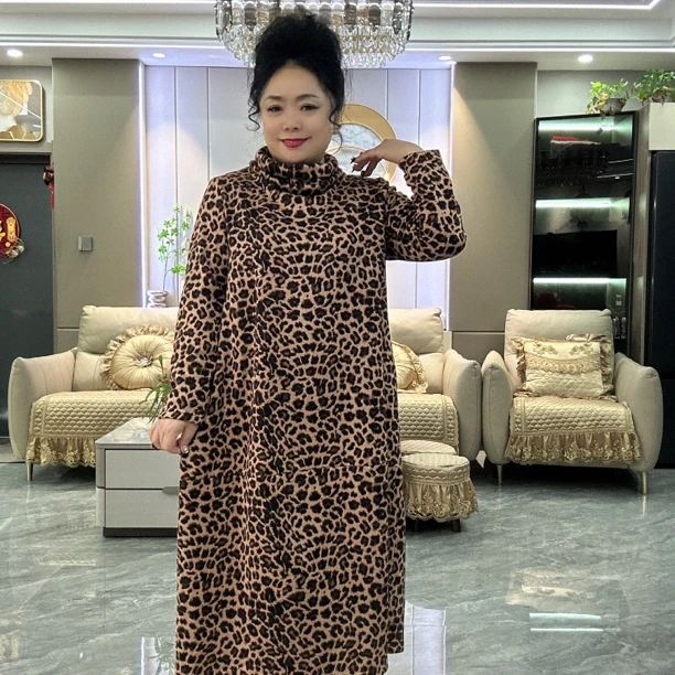 《乐姐》推荐新款冬季加绒加厚豹纹高领裙子272款定制