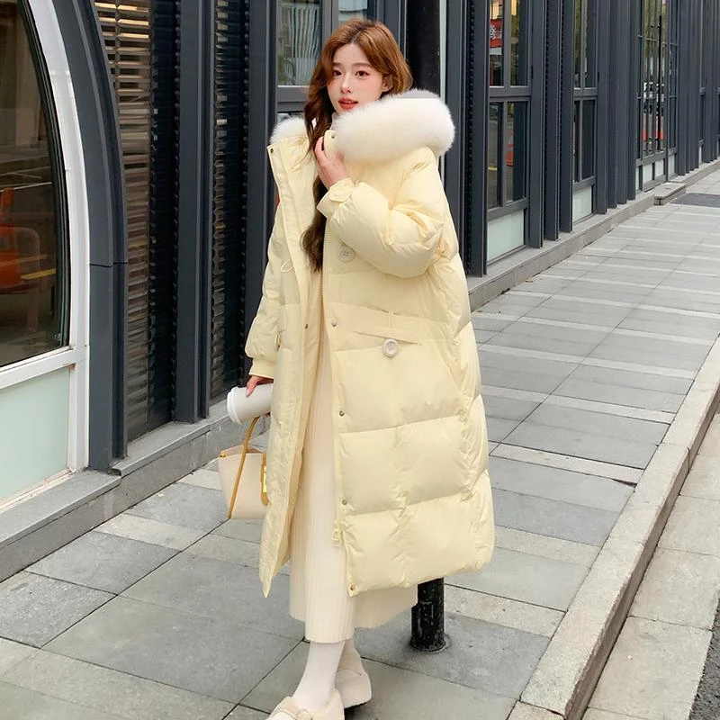 奶呼呼黄色羽绒服女冬季2025新款高级感超好看炸街小个子长款外套