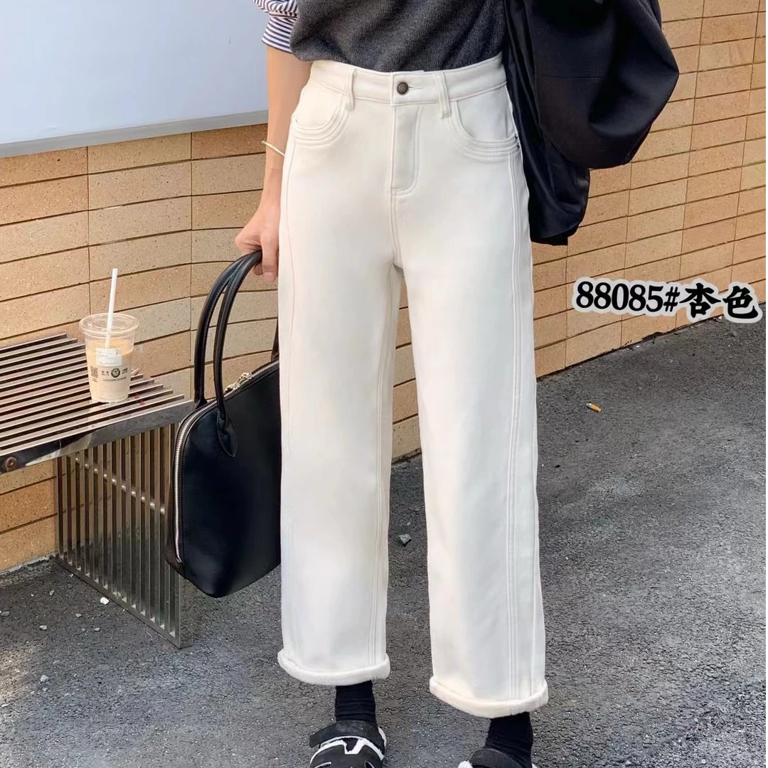 【飘宿】2024秋冬新款加绒牛仔裤高腰显瘦休闲九分4100205