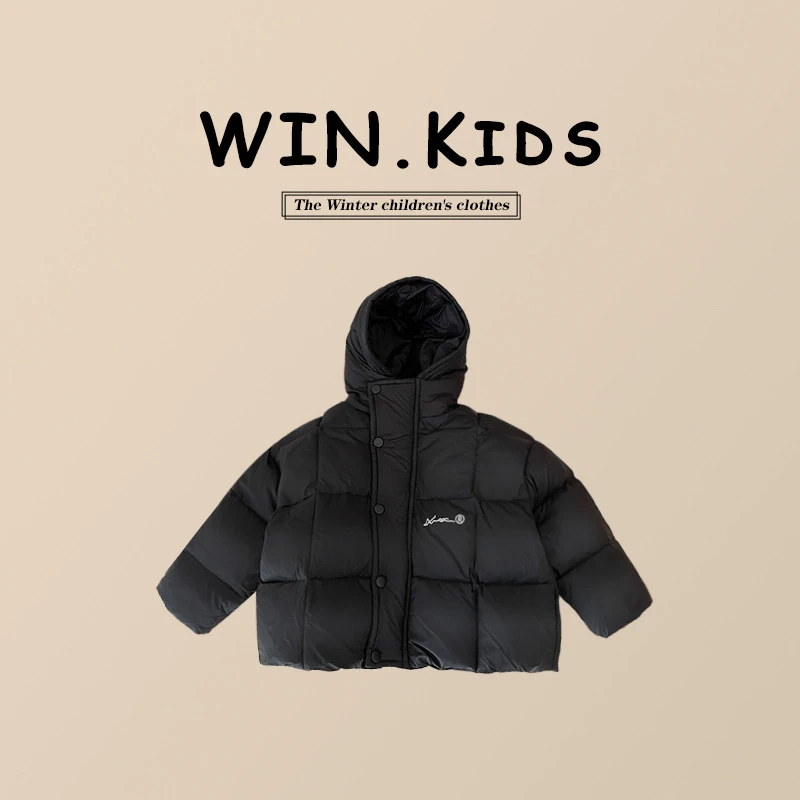 男童纯色字母羽绒服儿童冬装加厚白鸭绒外套新款洋气中小童潮童装