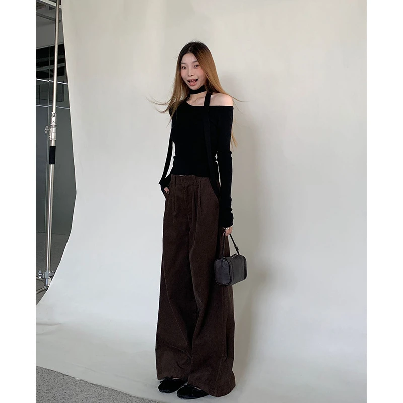 Pink Lemmon古灯芯绒阔腿裤女秋冬慵懒风高腰宽松显瘦休闲直筒裤