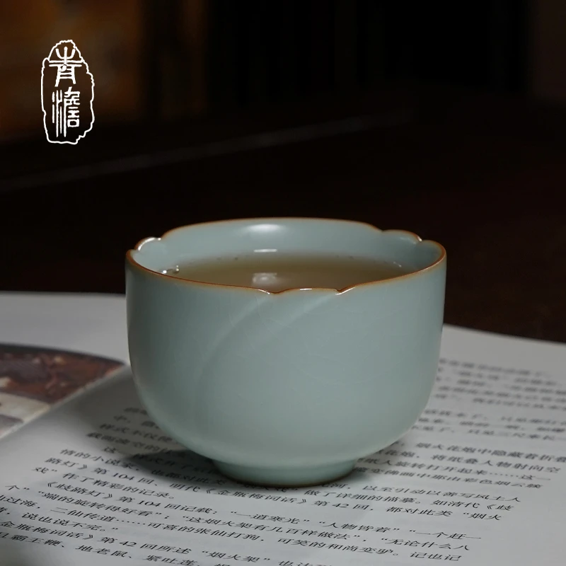 汝窑羽客杯100ml 景德镇主人杯陶瓷手工汝瓷家用仿古品茗功夫茶杯