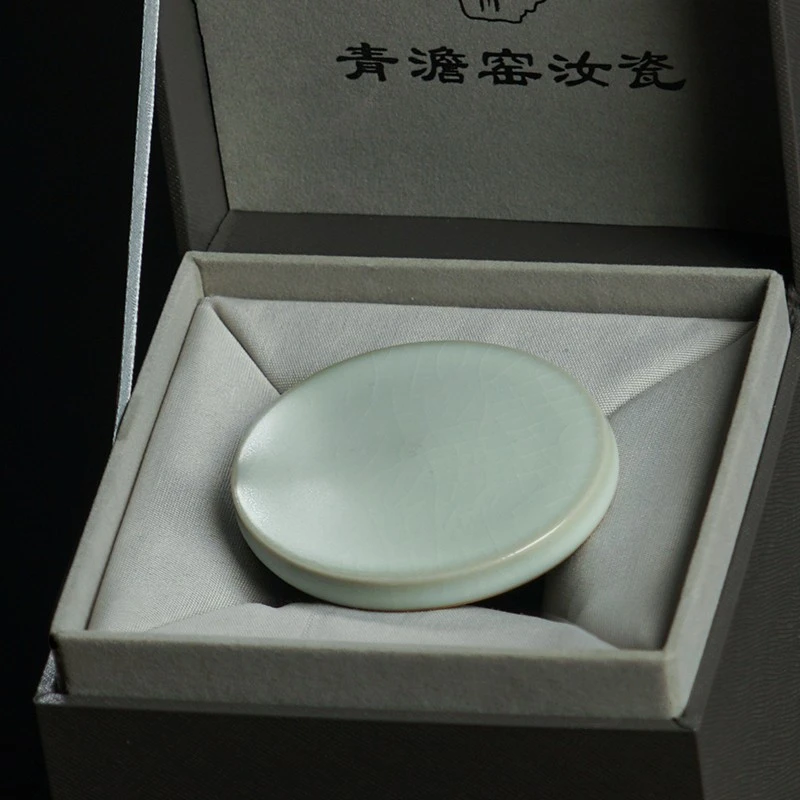 青澹盖置盖托陶瓷功夫茶道配件景德镇青瓷仿宋汝瓷冰裂釉开片可养