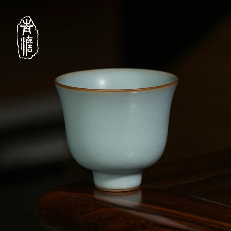 汝窑聆风杯景德镇主人杯纯手工品茗茶杯开片可养陶瓷礼盒装铃铛杯