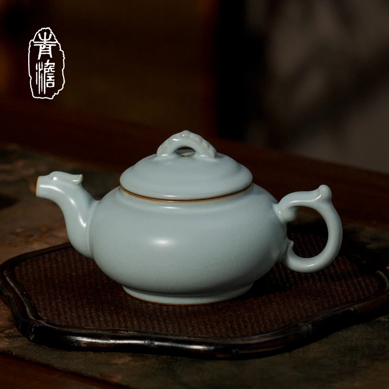 汝窑玉龙壶天青釉景德镇家用泡茶壶手工陶瓷单壶仿古原矿汝瓷礼品