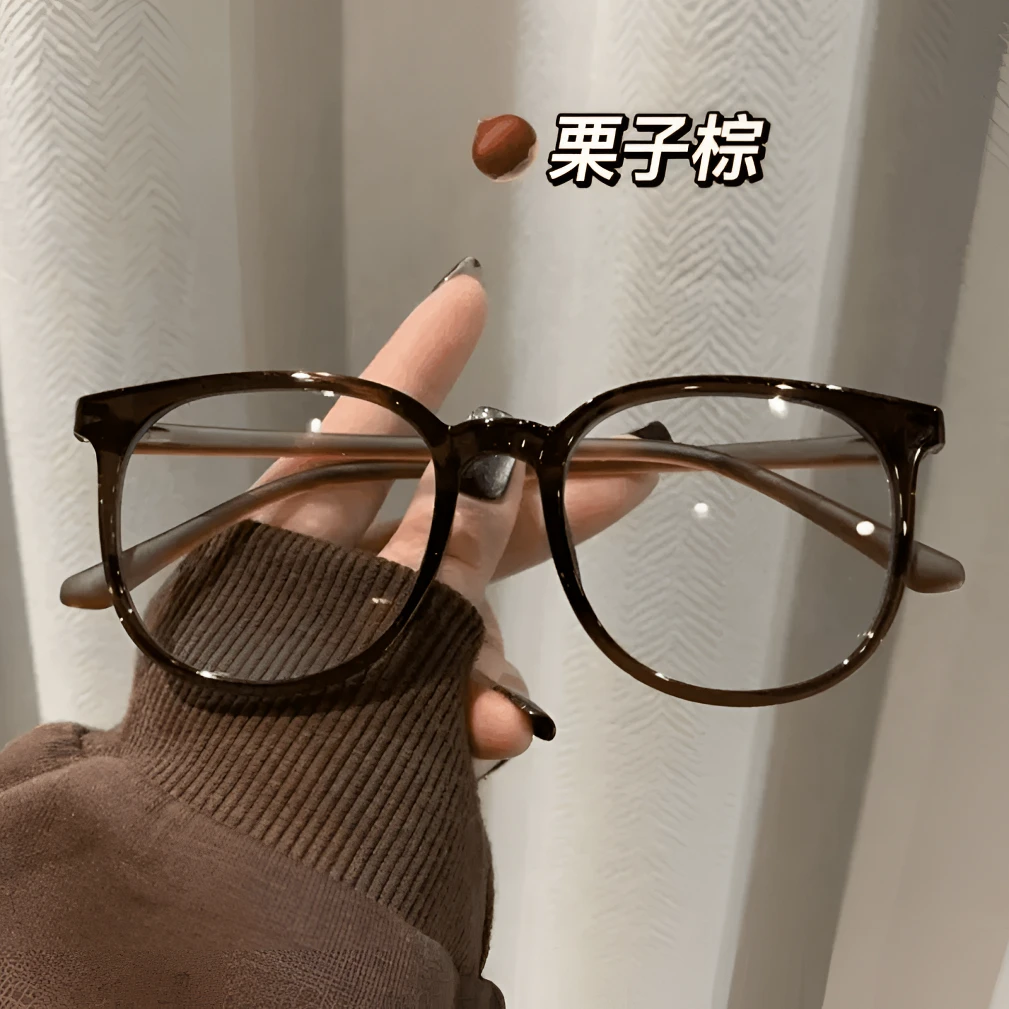 素颜超百搭！韩版时尚神器显白栗子色复古圆框可配近视眼镜框女ins