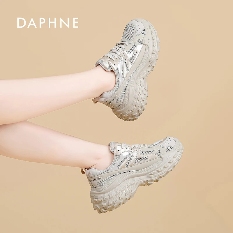 达芙妮轻奢女鞋2025新款网面透气老爹鞋女运动厚底时尚休闲女网鞋