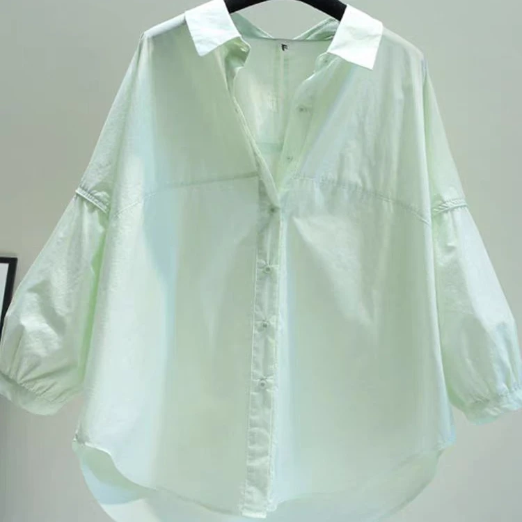 设计感棉布短袖衬衫女春夏薄款慵懒风宽松粉白色气质百搭休闲上衣