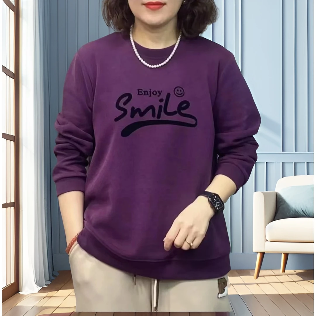 新款女士卫衣秋冬时尚休闲百搭圆领修身长袖妈妈装显瘦妈妈秋装