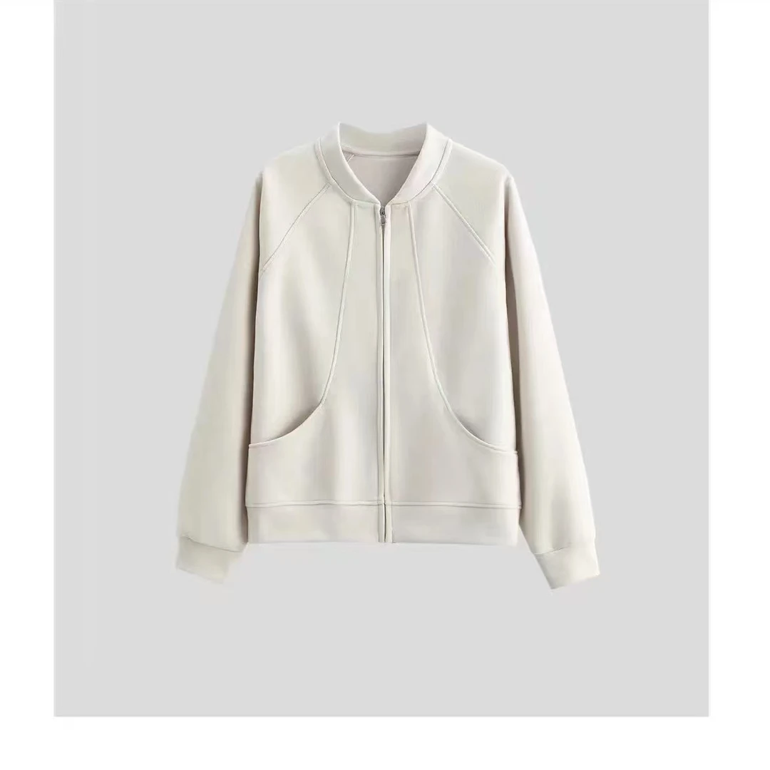 2024秋季节新款纯色百搭款圆领款短外套时尚长袖休闲春秋ins