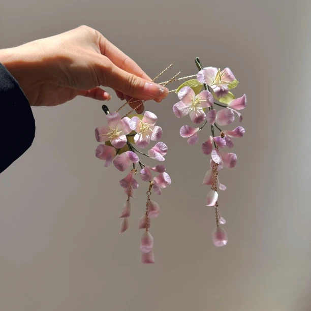 汉服绒花发簪 紫藤 其他色看详情页
