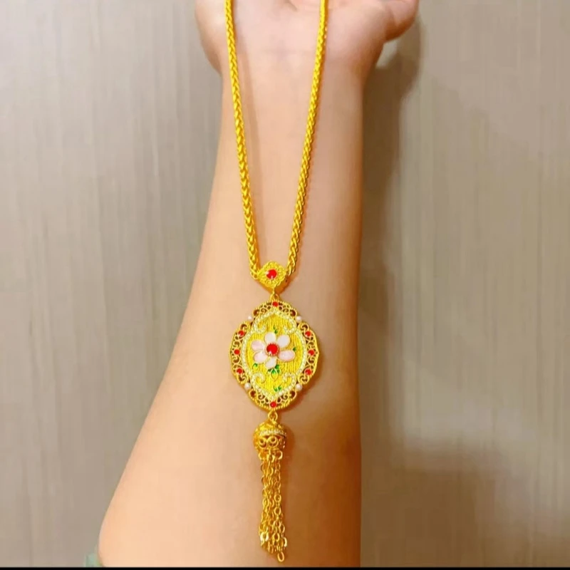 铜合金吊坠 螺钿富贵花开流苏吊坠配粗肖邦项链如意绳毛衣链彩色