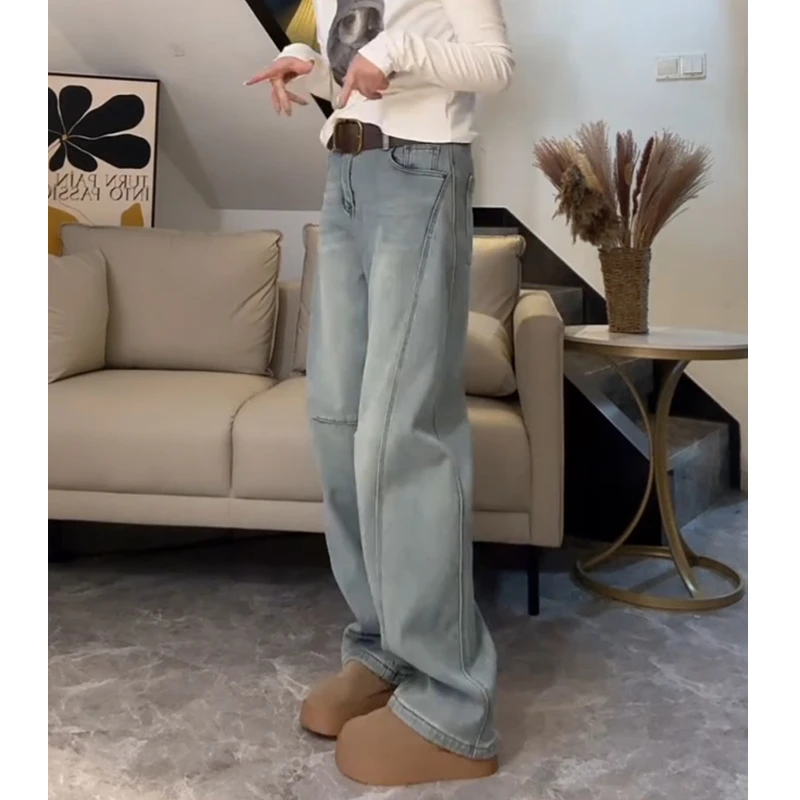 小个子蓝色牛仔裤女士2025年秋季新款爆款裤子高腰时尚宽松阔腿裤