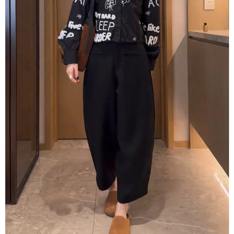 休闲裤女2025年新款春季爆款裤子小个子显瘦哈伦裤黑色宽松阔腿裤