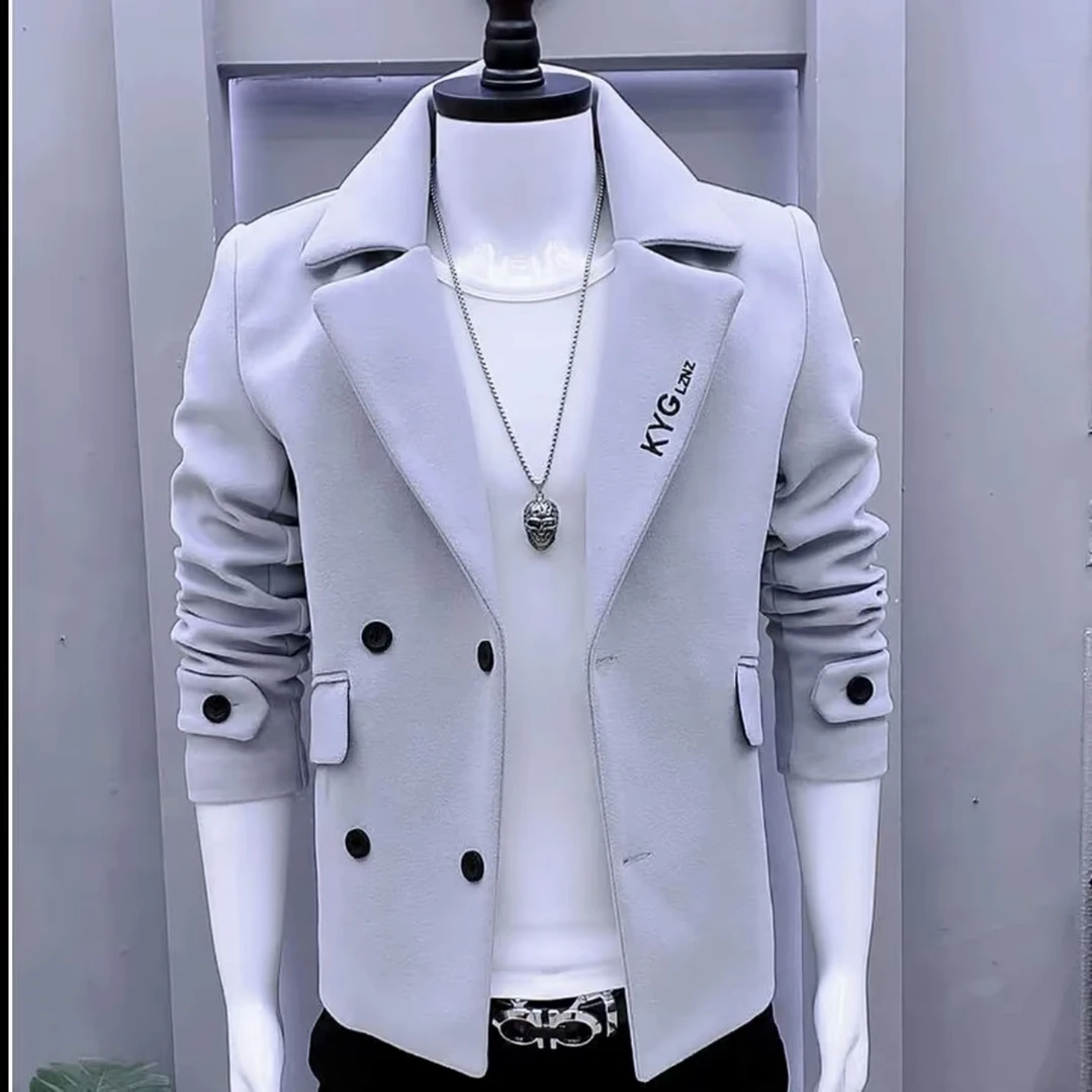 冬季新款男士时尚修身显瘦百搭洋气呢子夹克外套时尚百搭男装外套