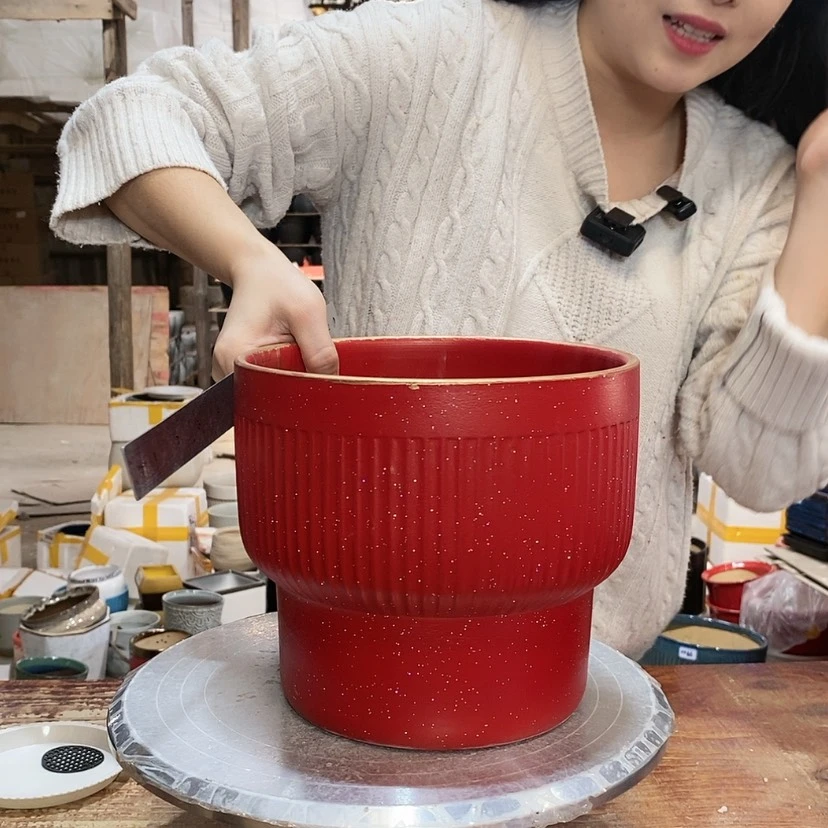 【闪购商品】陶瓷15cm以下红色火锅盆20×18一只